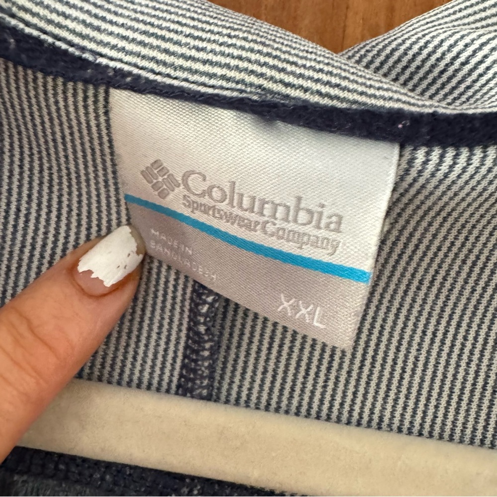 Columbia Polo Golf Shirt Men’s 2X Blue Gray Stripe Short Sleeve Top Casual - Picture 3 of 4